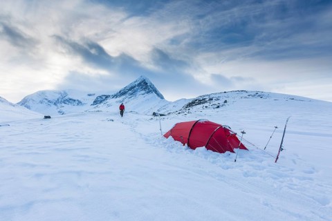 Red tent in the snow