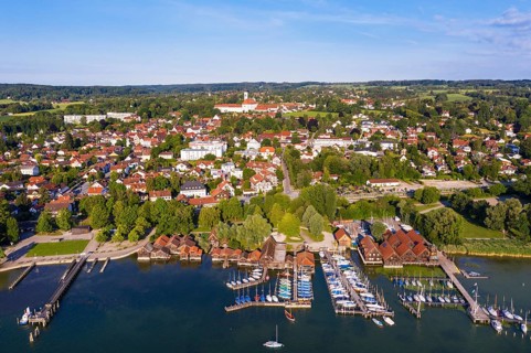 Town view with jetty and boathouses