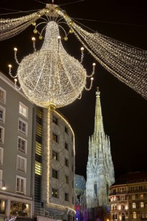 St. Stephen's Cathedral with Christmas lights at Am Graben street