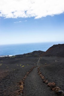 Hiking trail through lava landscape