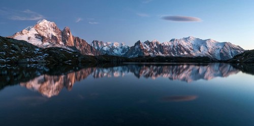 Mont Blanc massif reflected in the Lac de Chesery