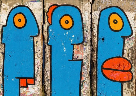 Artistically painted wall segments at Potsdamer Platz square