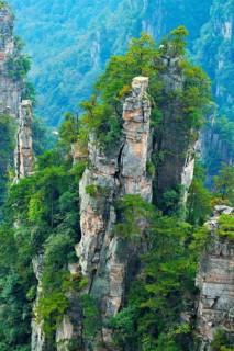 Tianzishan mountain with vertical rock columns of quartz sandstone