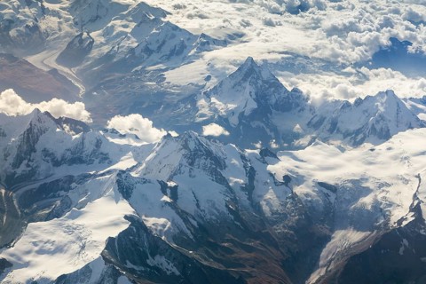 Aerial view of the Valais Alps with the mountains Dent Blanche and Matterhorn