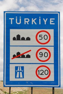 Speed limit sign at the Turkish border