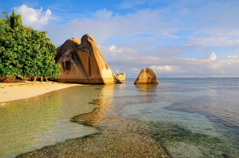 Granite rocks on the beach Anse Source d'Argent