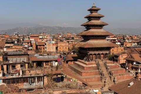 View of Nyatapola Temple and the roofs of the city