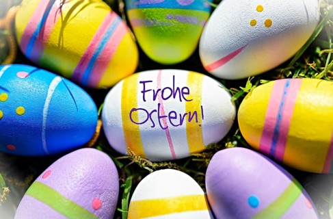Colorful Easter eggs and German Easter Greeting