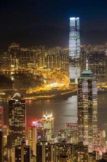 View over Hong Kong skyline from Victoria Peak at night