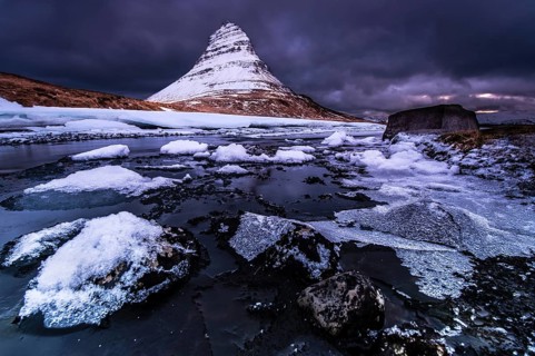 Peak of Kirkjufell with Kirkjufell river