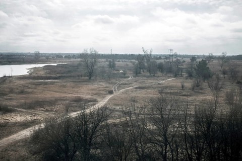 View of a contaminated area from a train that takes the workers of Slavutych to Chernobyl through a stretch of Belarussian territory