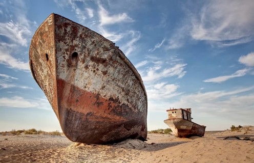 Stranded ships at the port of Mo'ynoq or Muinak