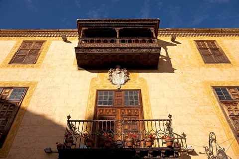 Wooden balcony in the historic centre