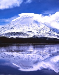 Parinacota volcano with reflections in the lake Lago Chungara