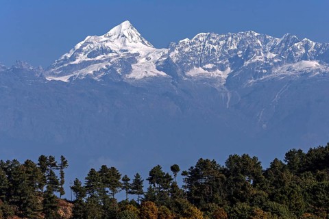 View from hotel Himalaya Club on the mountains of the Himalayas