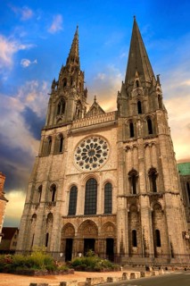 West facade with the Royal Portal of the Gothic Cathedral of Chartres