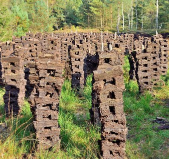 Stacks of peat sods left or drying in the traditional manner