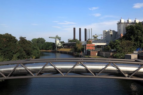 District heating pipeline on a pipeline bridge over the Berlin-Spandau Ship Canal