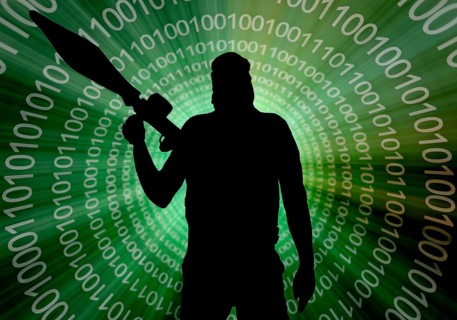 Terrorist in front of digital code