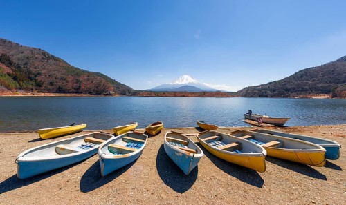 Rowing boats on the shore