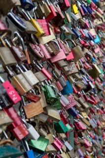 Love locks on a wire fence