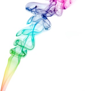 Colourful smoke from an incense stick or joss stick