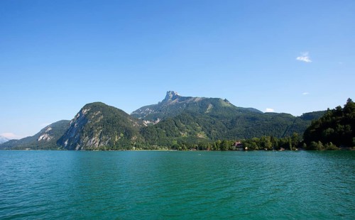 Mondsee lake with views to the Schafberg mountain