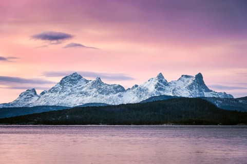 Wintry fjord at dusk