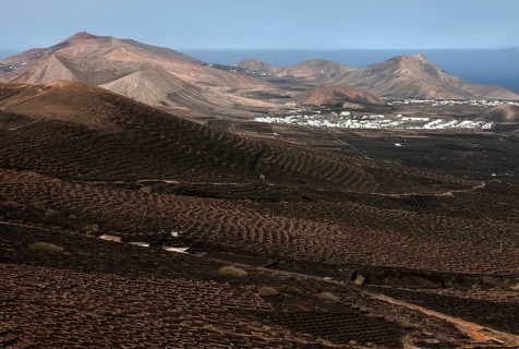 View from the Montana de Guardilama range south on the wine growing region of La Geria