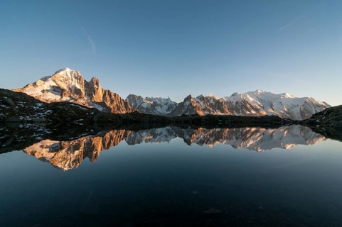 Mont Blanc massif reflected in the Lac de Chesery