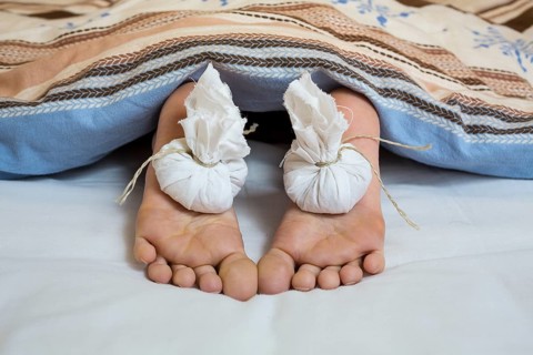 Onion bags on feet