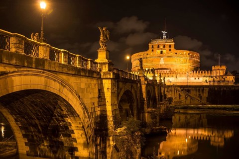 Ponte Sant'Angelo and Castel Sant'Angelo at night