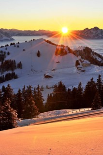 Sunset from Mt Rigi Kulm with views of the mountains Rigi Staffel and Pilatus