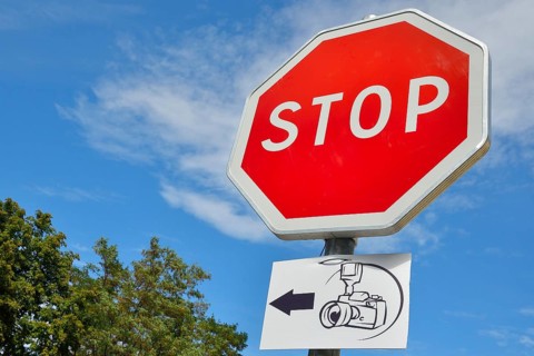 Stop sign with pointer to a lookout Point