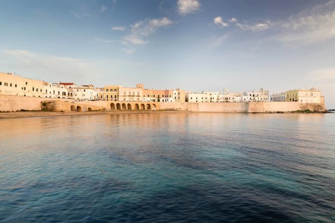 Town beach and historic centre in the evening light