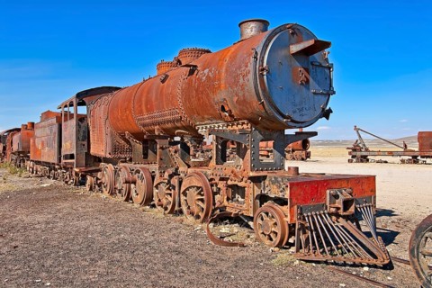 Old train in the train cemetery Cementerio de los Trenes