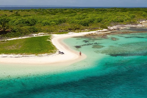 Sandy beach and a blue lagoon