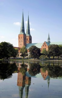 Lubeck Cathedral on Muhlenteich pond