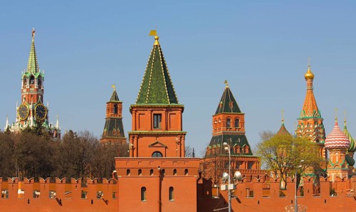 Towers of Moscow Kremlin and domes of Saint Basil's Cathedral
