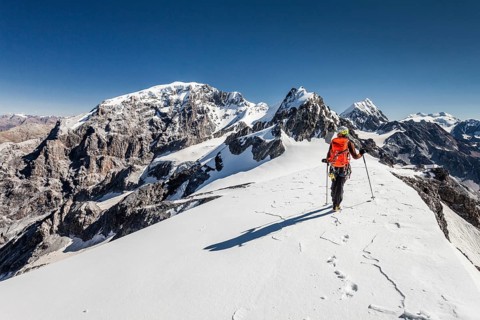 Climber on the Trafoierjoch on Stelvio Pass