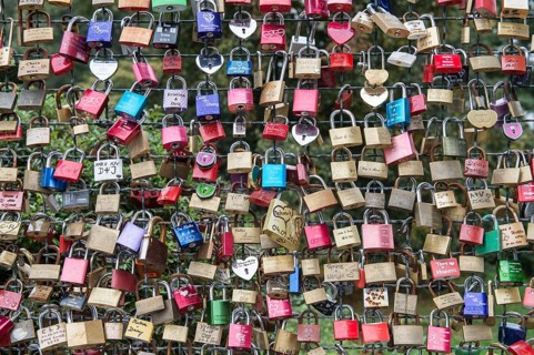 Love locks on a wire fence