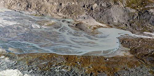 Moraine and floodplains of the Findel Glacier at the Fluh alp