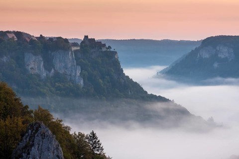 Werenwag Castle above the fog in the morning