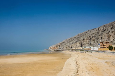 Long sandy beach along the Khasab coastal road