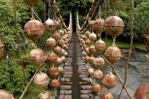 Suspension bridge made from ship ropes and buoys