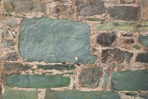 Old stone foundation on barn