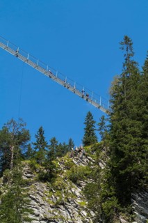 The Holzgauer Hangebrucke suspension bridge from below