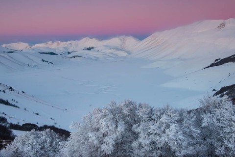 Piano Grande of Castelluccio di Norcia at sunset in winter
