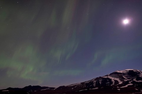 Northern Lights and Full Moon over Mt Snaefell
