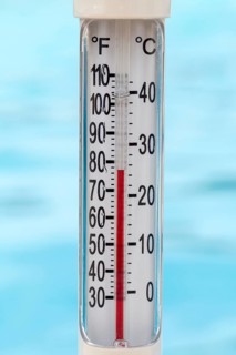 Pool thermometer showing 25 degrees Celsius